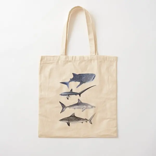 Sharks Iii Whale Thresher Mako And Tig  Canvas Bag Reusable Women Casual Printed Fabric Handbag Shoulder Bag Travel Grocery Tote