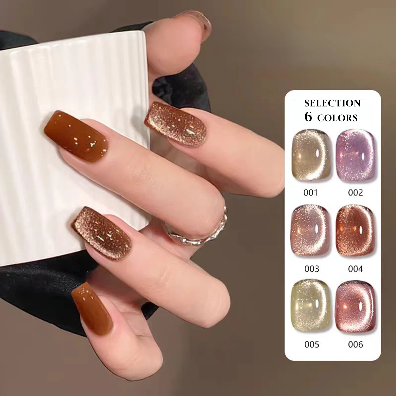 ยาทาเล็บเจล Cat Eye สไตล์ Yadan ขนาด 12 มล. จำนวน 1-6 ชิ้น สีน้ำตาลประกายแก้ว ประดับลูกปัด  ขายดีประจำฤดูใบไม้ร่วงปี 2025 เข้าได้กับทุกสี  อุปกรณ์ทำเล็บ