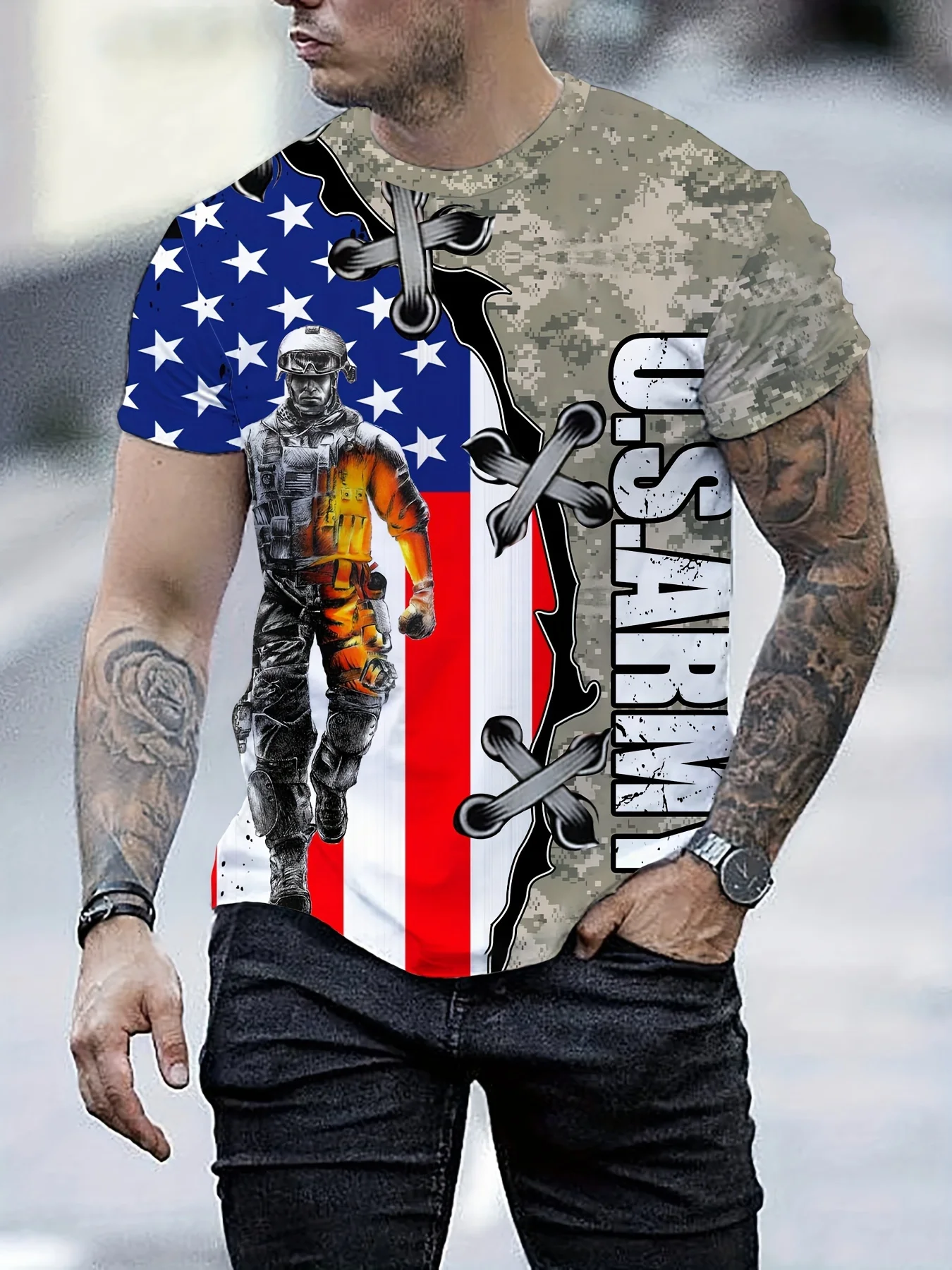 USA Flag Coat of Arms Graphic Mens T-Shirt Summer Casual Streetwear Fashion Loose T-Shirts Tops Oversized Short Sleeve Clothing