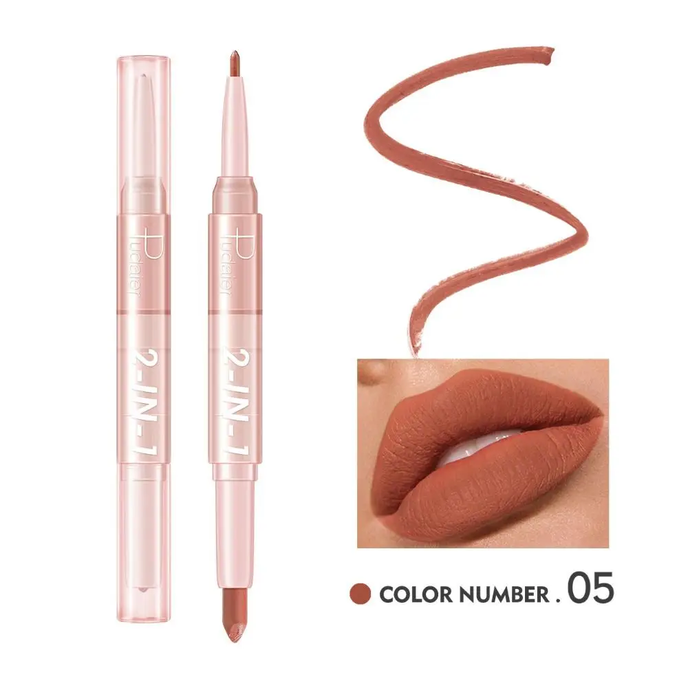 Matte Double Head Lip Liner Pencils Waterproof Long Lasting 2 In 1 Lipstick Non-Stick Cups Velvet Matte Lipliner Pen Women