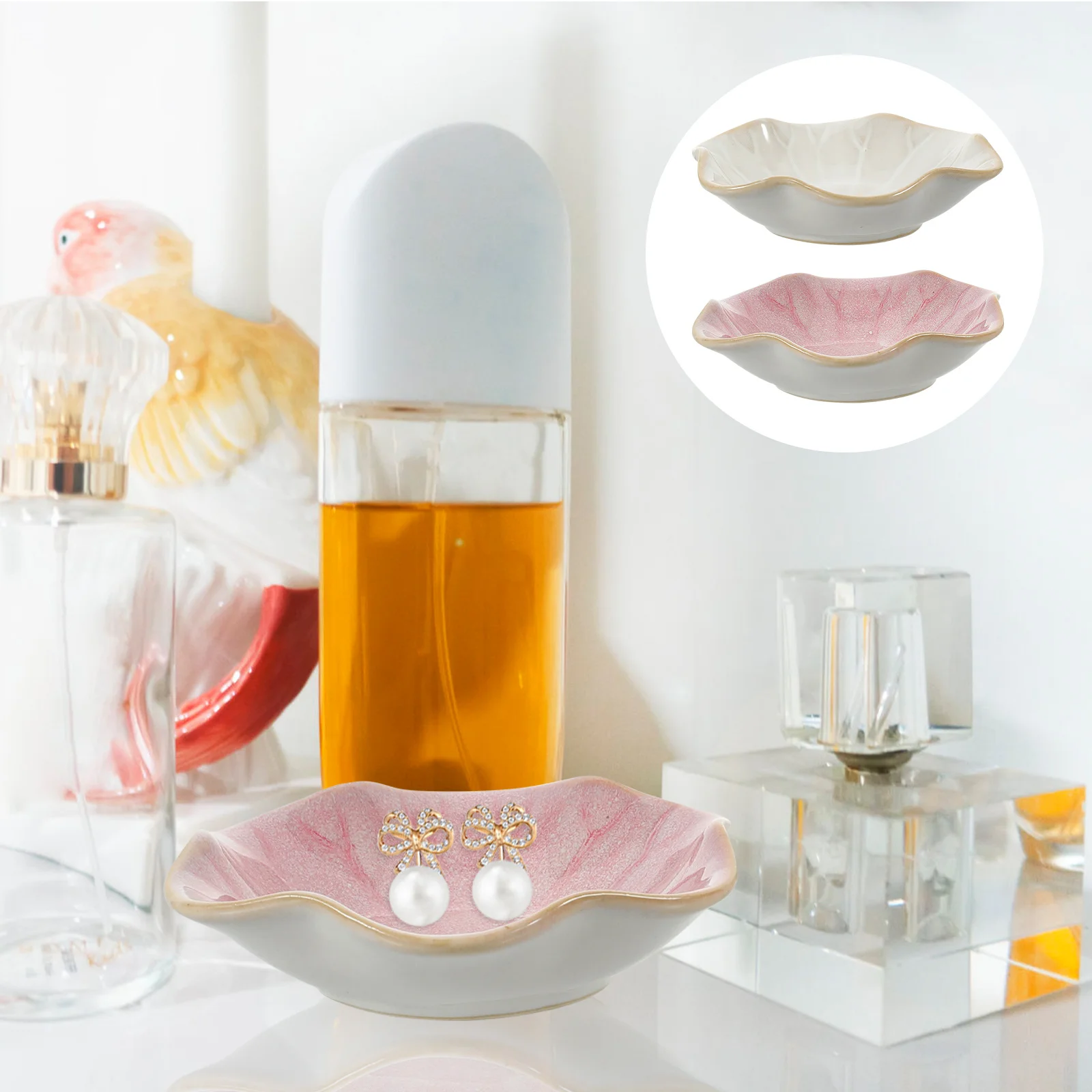 

2Pcs Unique Shape Ceramic Jewelry Tray Ring Holder Storage Plate Jewelry Holder Ceramic Trinket Tray