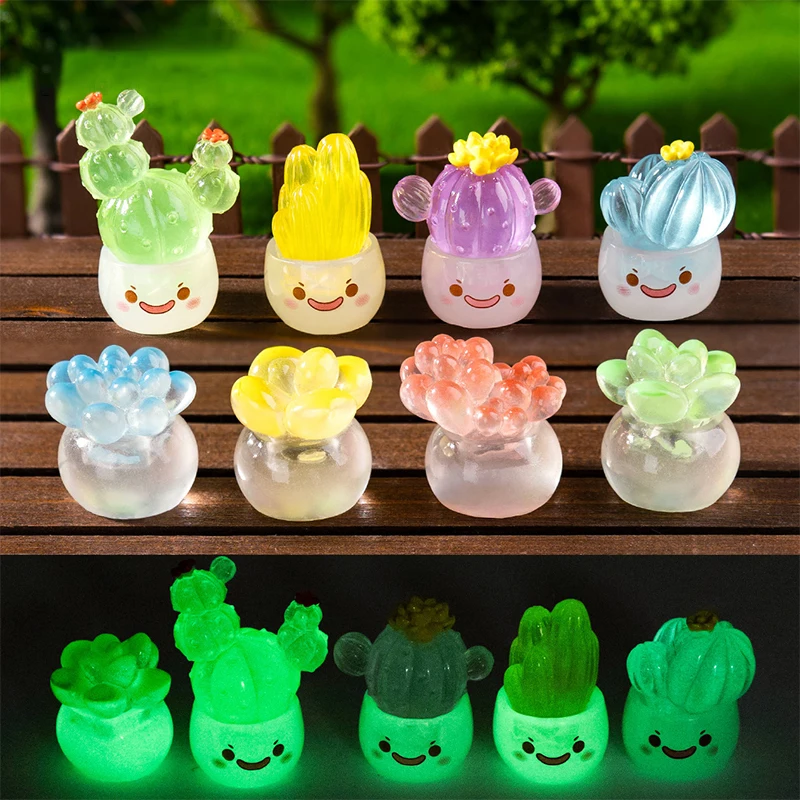 

3Pcs Noctilucent Succulent Cactus Ornaments Mini Luminous Resin Figurines Cute DIY Home Decorations Car Decor Accessories