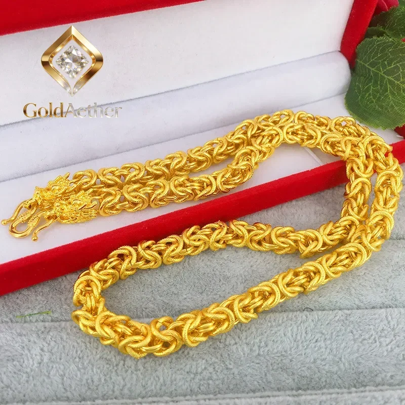 

GoldAether 9999 24K Real Gold Necklace Men's Dragon Head Necklace Gold Real Gold Dragon Bone Golds for Men