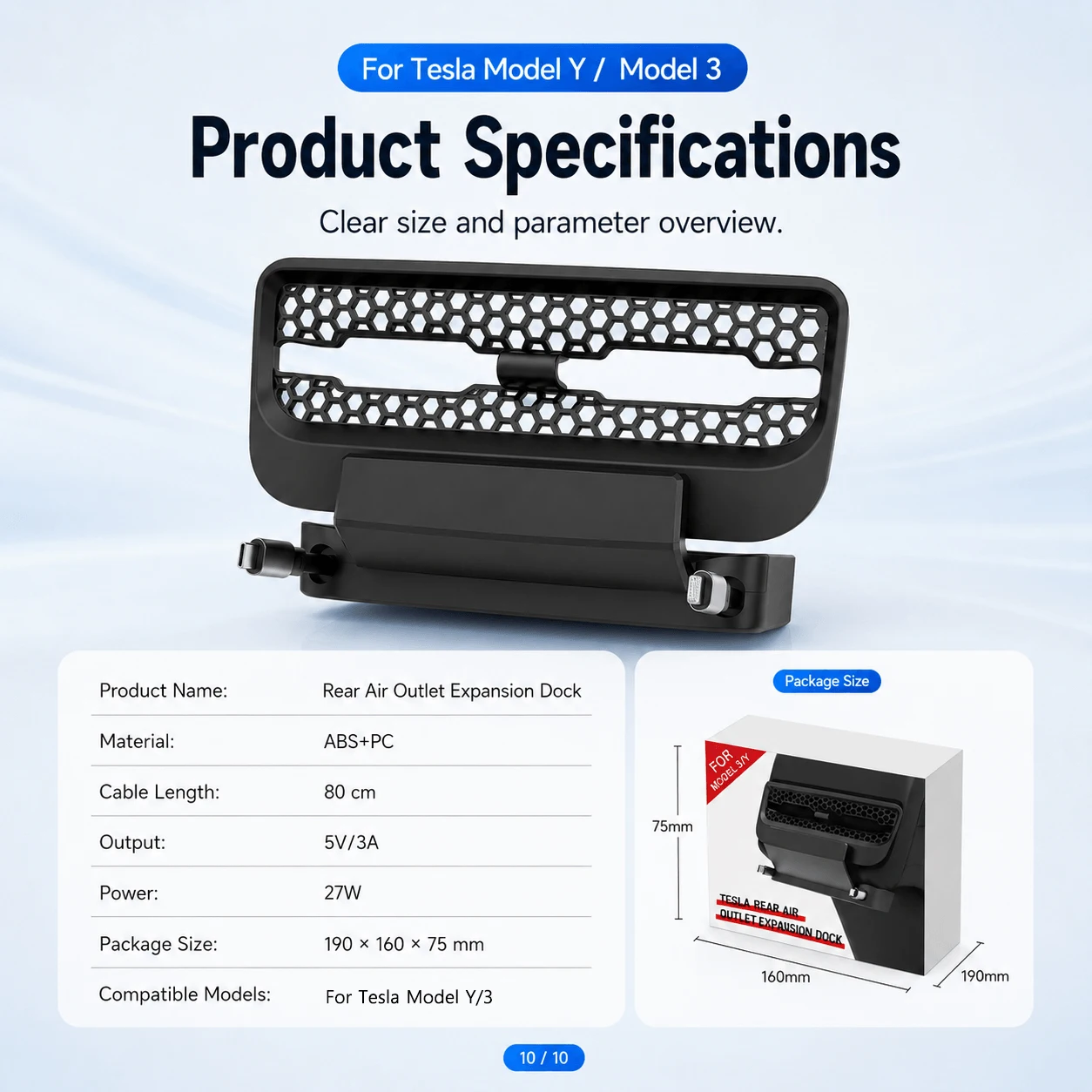 Für Tesla Model 3 2021-2023 Model Y 2021-2024 Ausziehbare Auto-Handyladestation Hinterer Luftauslass USB-Verlängerung Dockingstation – Detail 7