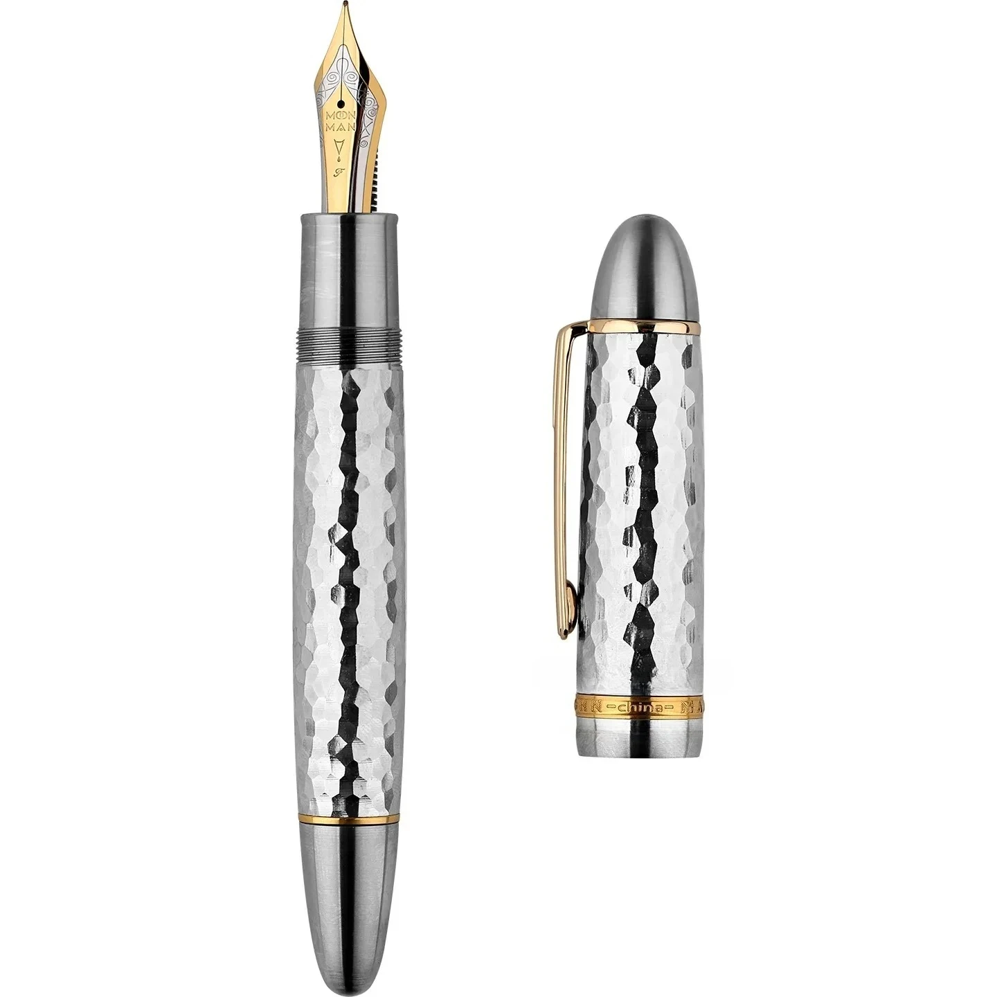 MAJOHN P141 Titanium Hammered Pattern Piston Fountain Pen with No