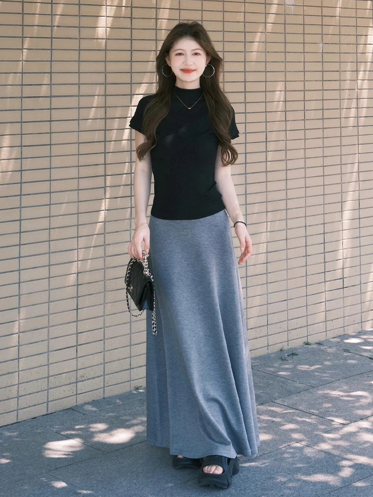 Été 2026 coréen Sle femmes Bla ort Sve t-shirt et jupe taille haute deux pièces ensemble doux Sle a-ligne Dr