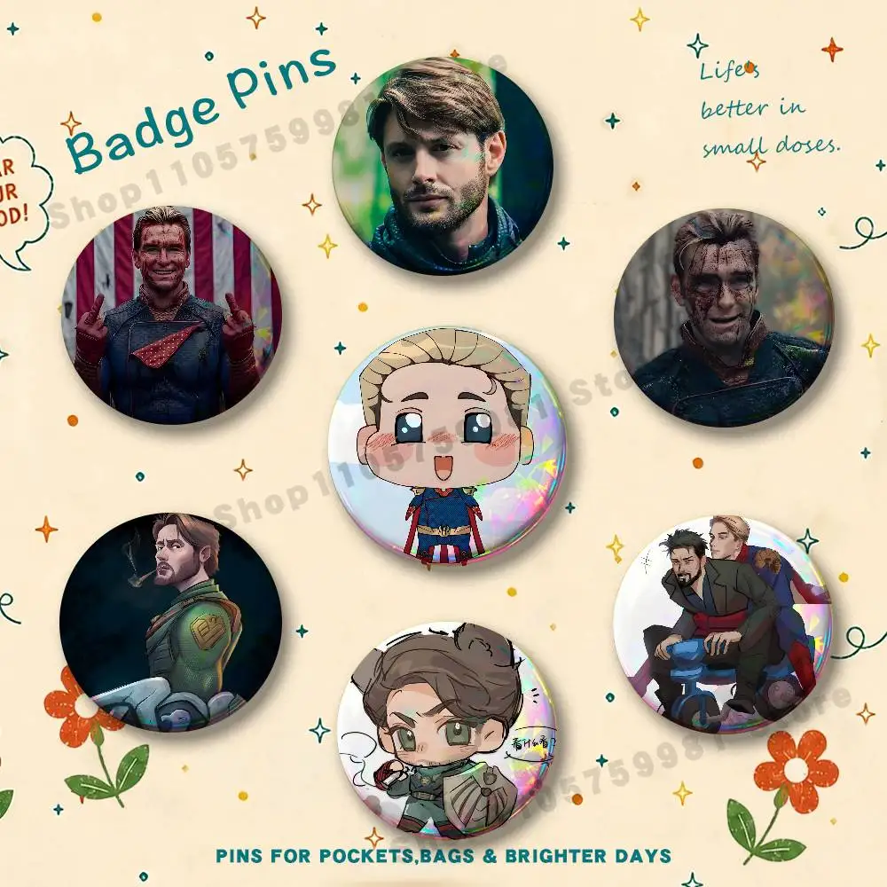Kawaii Soldier B-Boy Homelander Round Pins Cartoon Brooches Stylish Ornament Badge for Backpack Accessorys Gifts