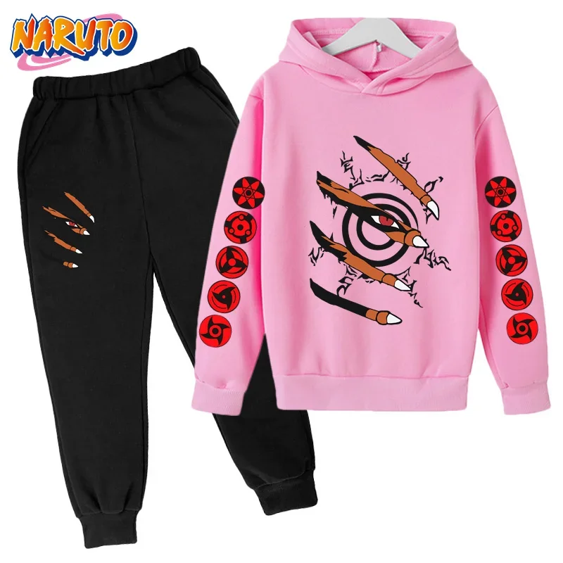 Conjunto de Sudadera con capucha Naruto para niños y niñas, ropa informal con capucha y pantalones, 2 piezas, novedad de 2025