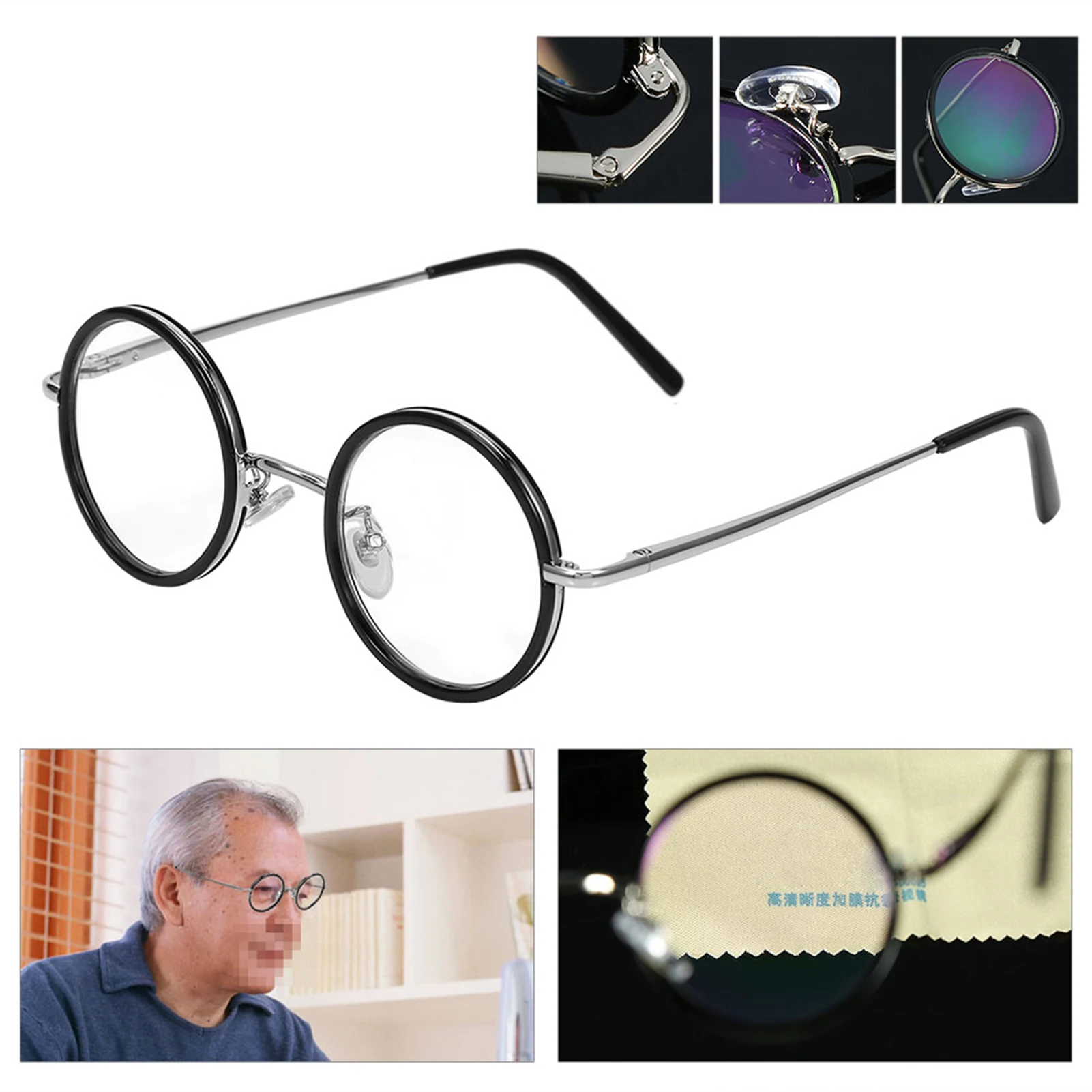Presbyopic reading glasses Retro Round Resin Lightweight Magnifying Presbyopic Reading Glasses Fatigue Relieve Strength