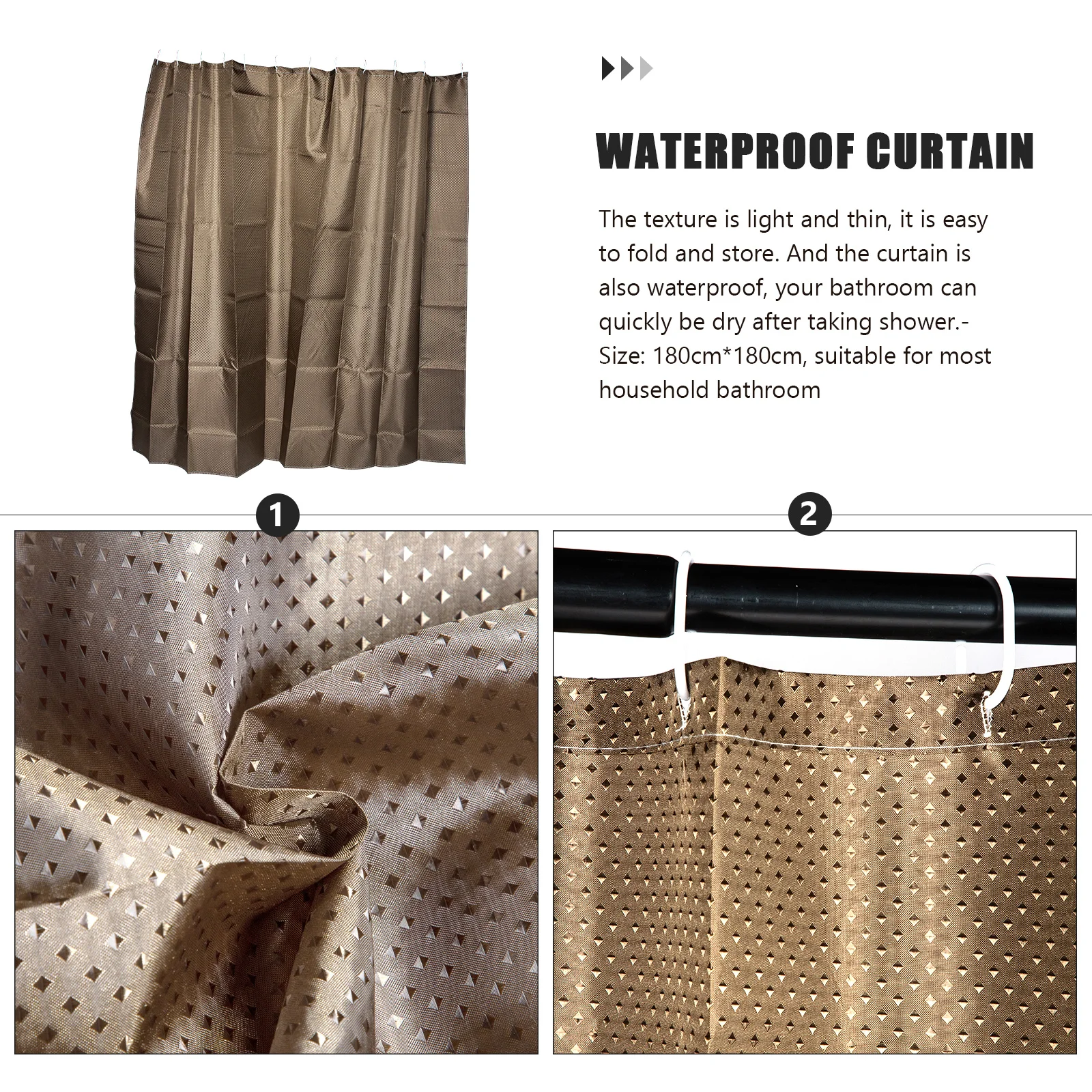 

1 Set Waterproof Shower Curtain With Diamond Dot Pattern Bath Curtain Kit For Bathroom Bathtub Rustproof Hooks Included