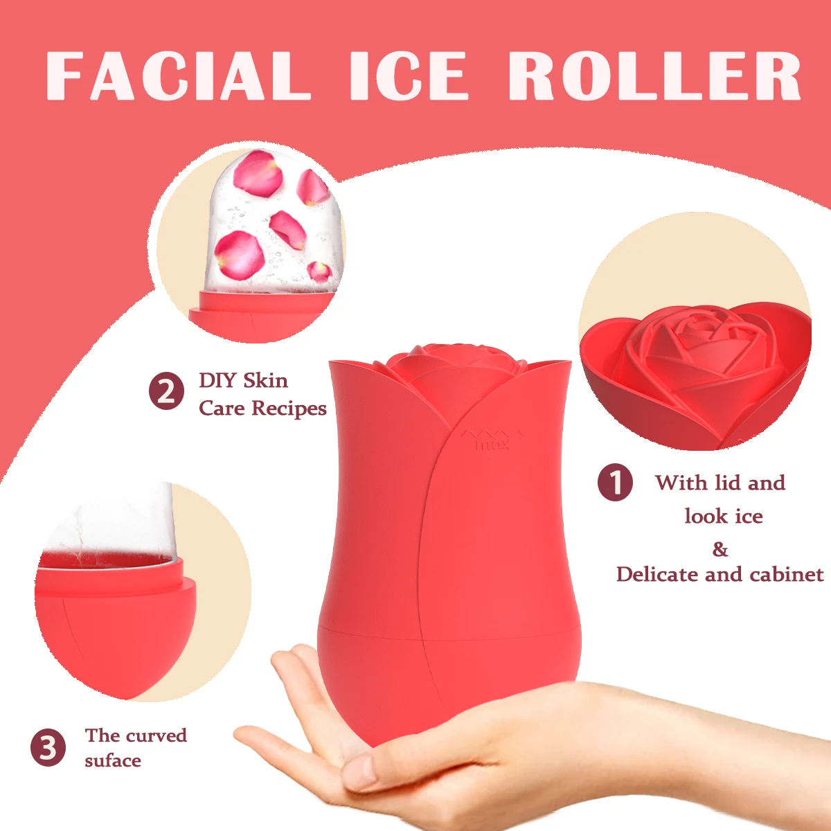 Rose Shape Portable Ice Roller for Face Reusable Ice Face Massager for Eliminate Facial Puffiness In The Morning Easy To Use