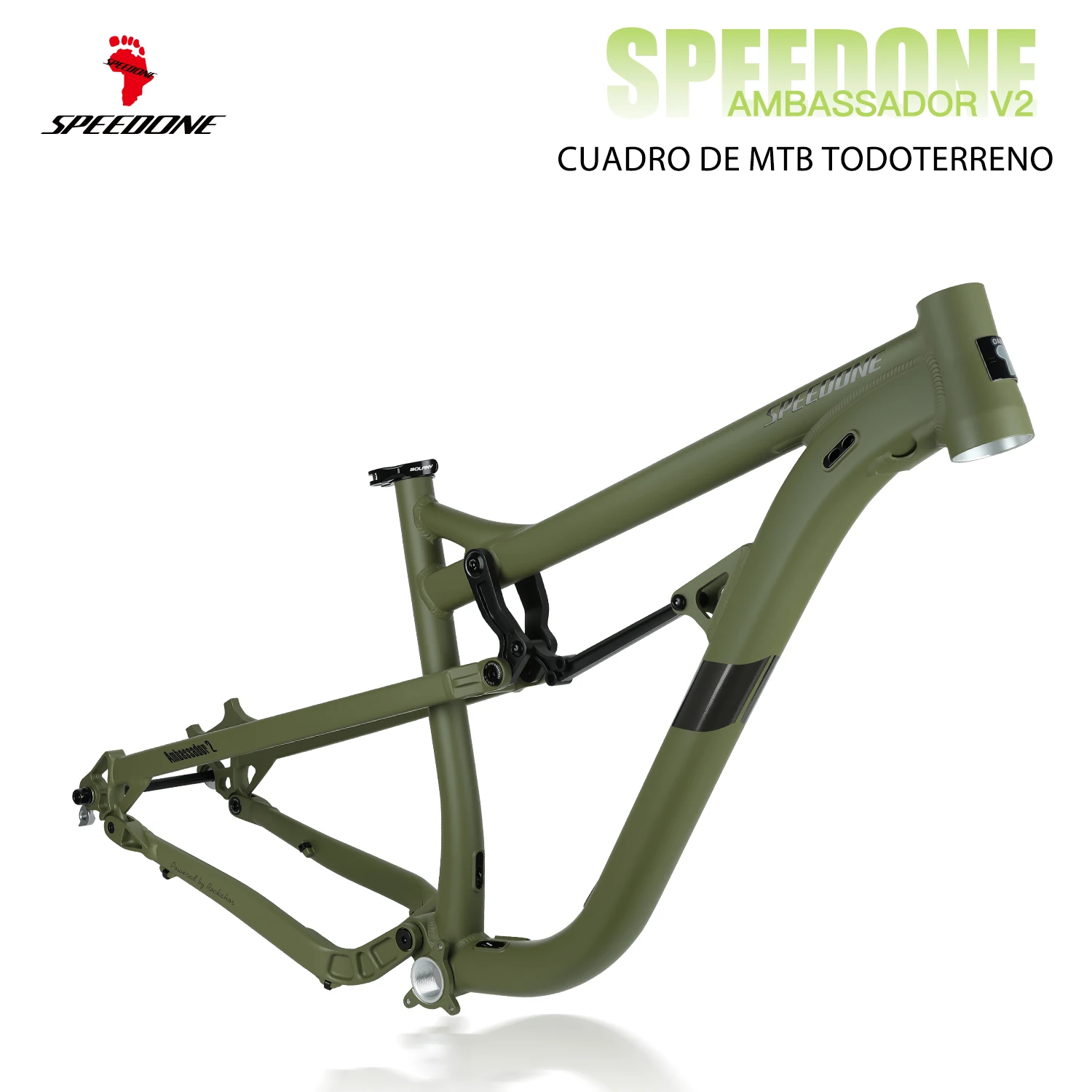 Cuadro de MTB SPEEDONE Ambassador V2 — Cuadro de bicicleta de suspensión total para todo terreno (AM), Mountain Trail, tipo Soft Tail con suspensión de cuatro brazos.