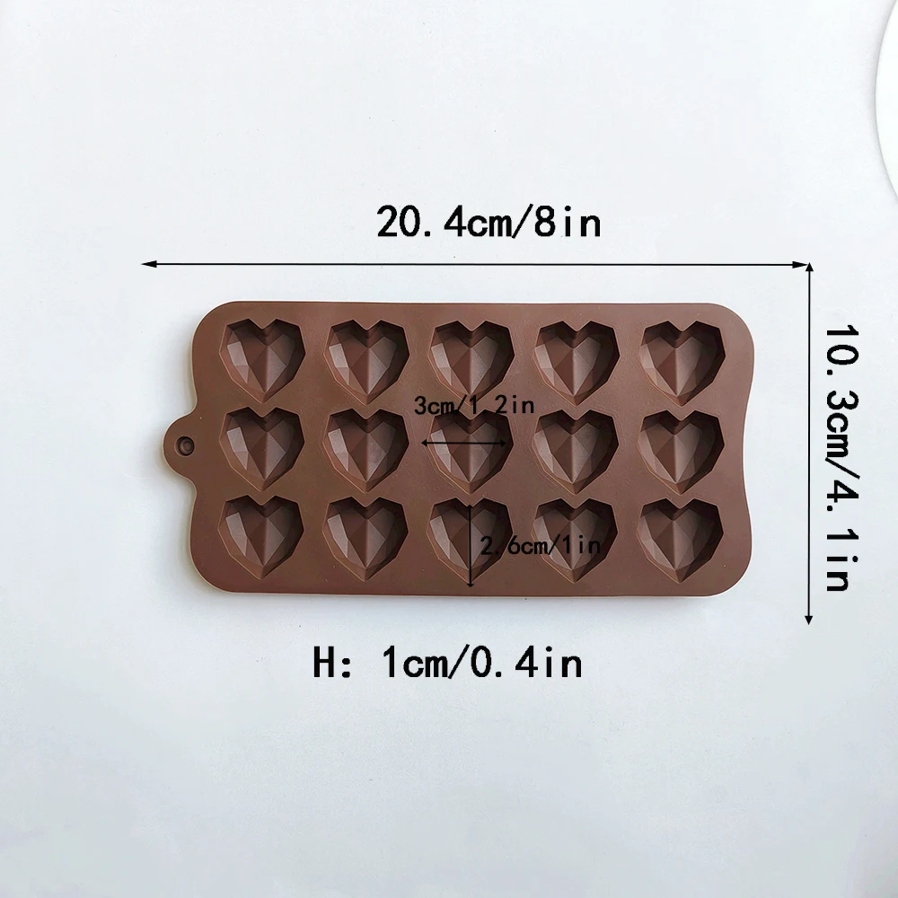 1pc 15 cavity Diamond Heart Shaped Silicone Chocolate Mold Handmade Biscuit Candy Jelly Mold Lacquer Wax Particle Mold