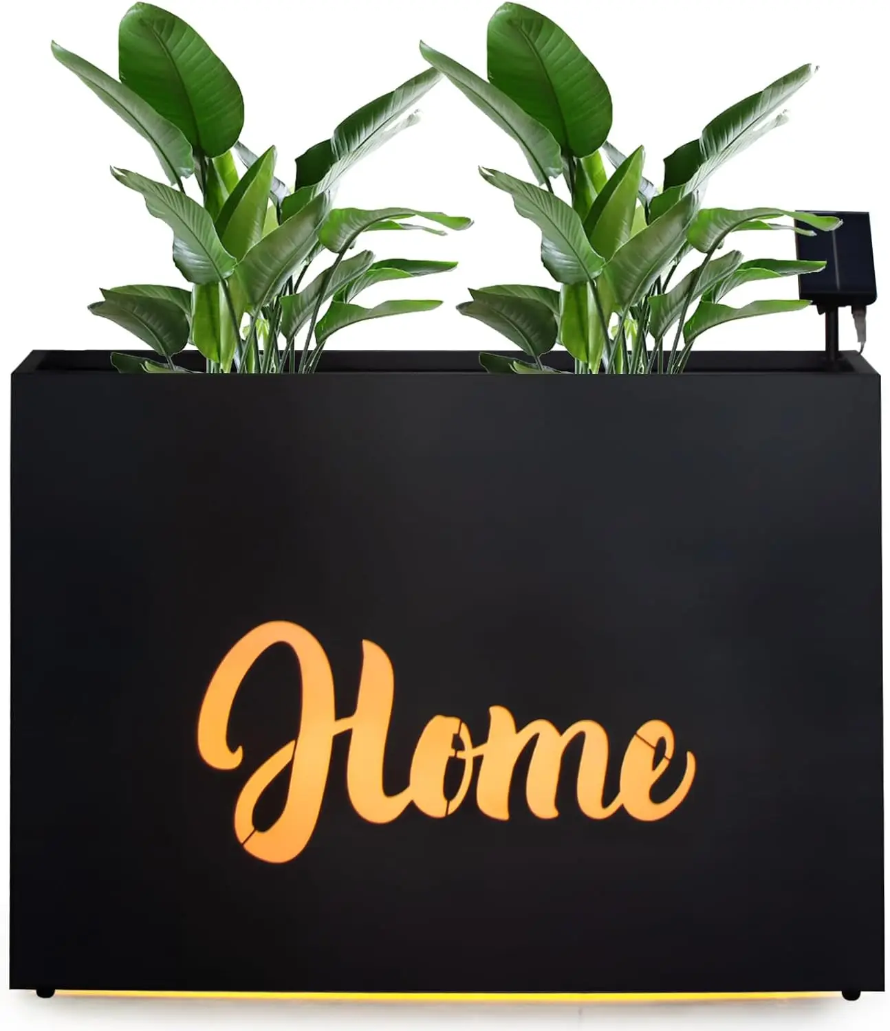 Metal Planter Box Rectangular Block - Galvanized Steel Long Planter Box with Solar Light Outdoor All-Weather Use with Drainage