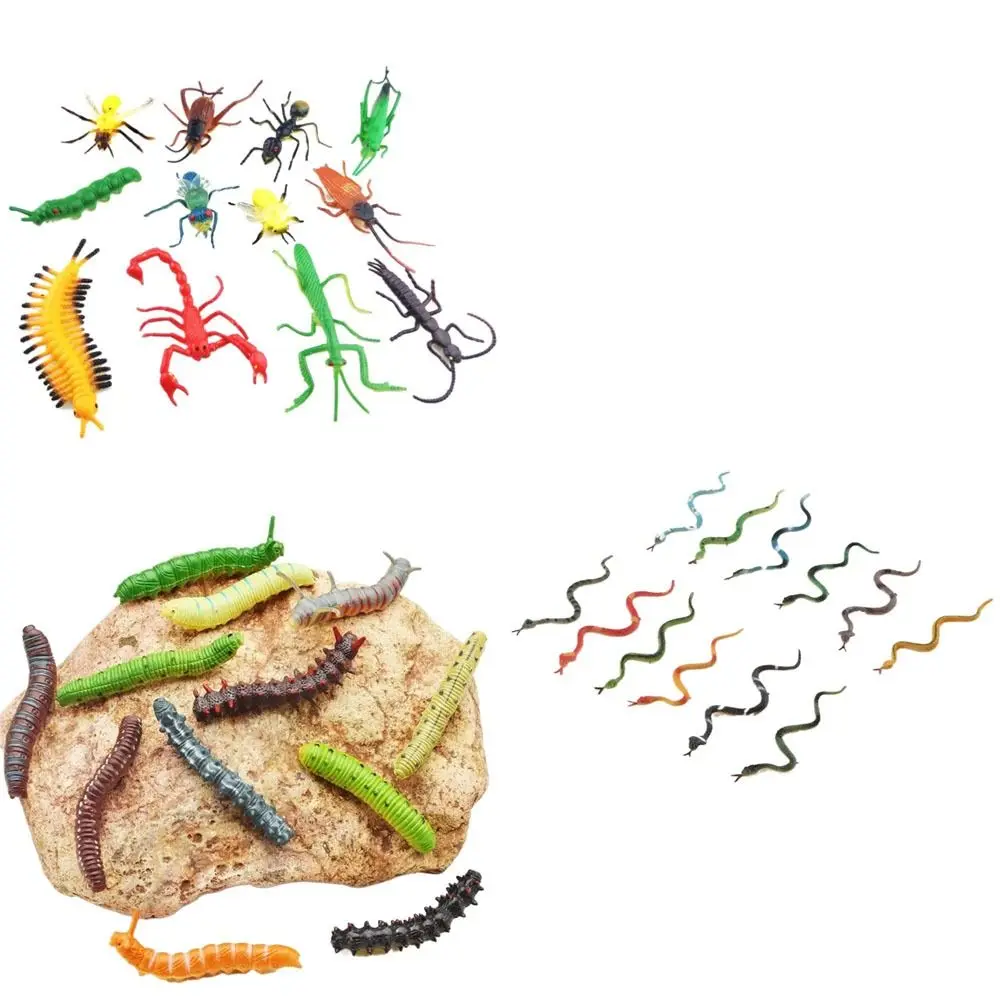 12 Pcs/Set Creative Mini Simulation Caterpillar Plastic Lifelike Simulation Snake Simulation Animal Model Gifts, Games