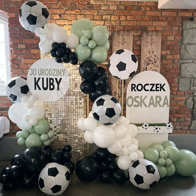 Juego de arco de globos con temática de fútbol, 84 Uds., pelota de látex blanca y negra, decoraciones para fiesta de feliz 1er cumpleaños, juguete para regalo para Baby Shower