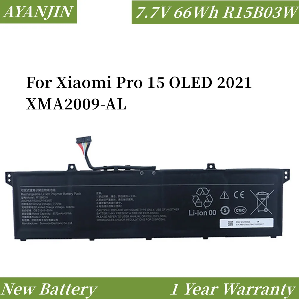 New R15B03W Laptop Battery For Xiaomi Pro 15 2021 OLED XMA2009-AL XMA2009-DB XMA2009-FJ XMA2009-EJ XMA2009-AJ R15B03W 7.7V 66Wh