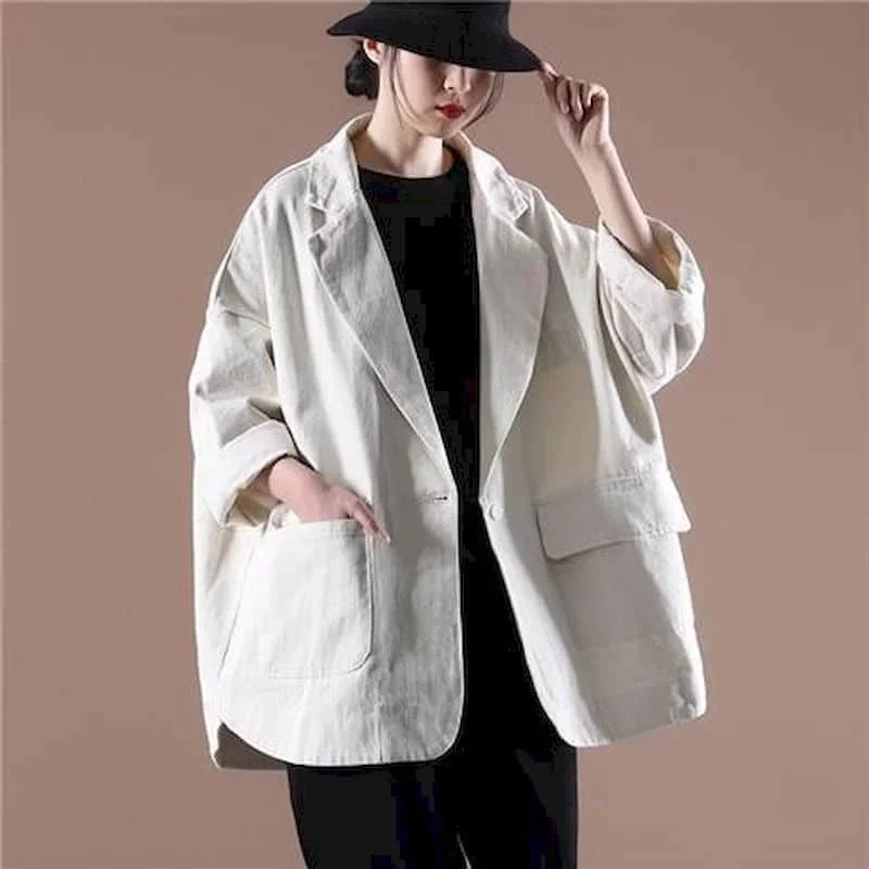 Blazer für Frauen Langarm Casual Jacken Koreanischen Stil Outer Vintage Übergroßen Solide Maßgeschneiderte Kragen Mäntel Frauen Tops