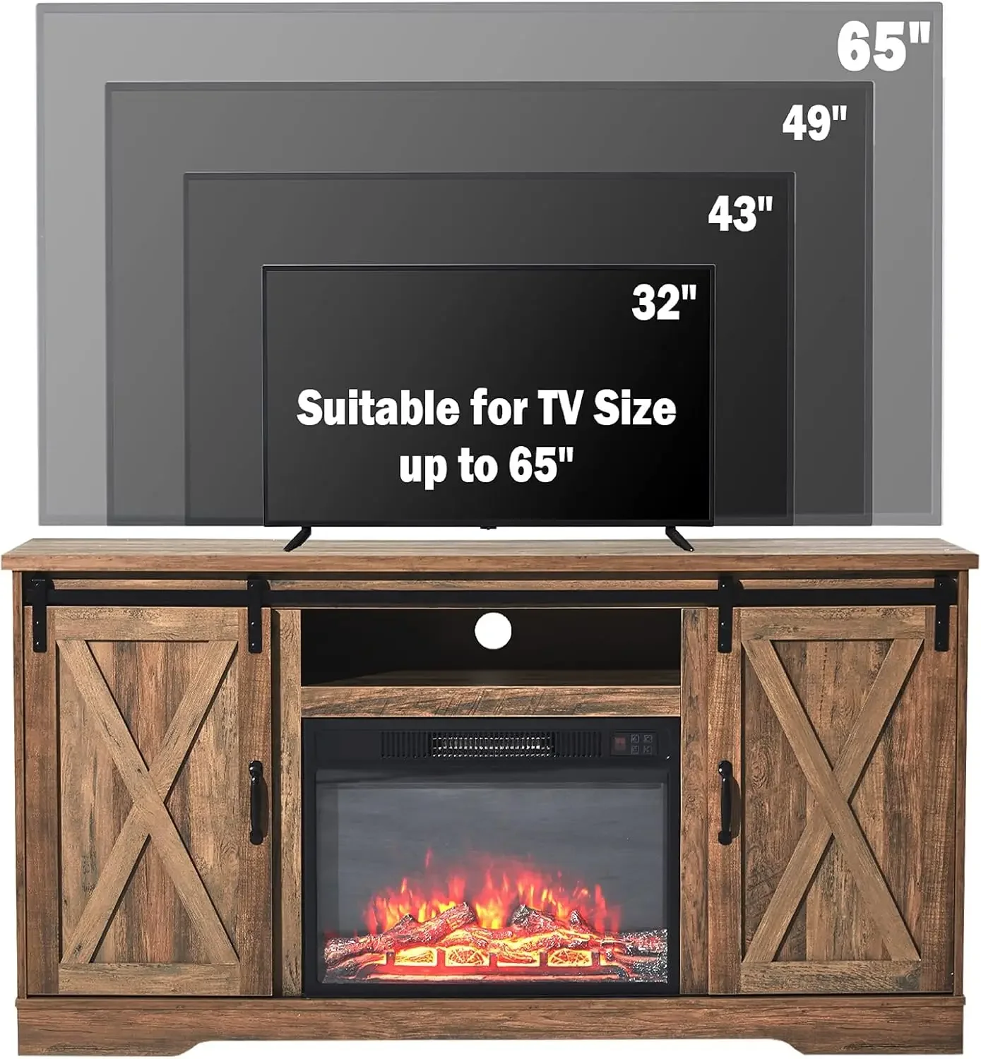 

TV Stand with Sliding Barn Door for TVs up to 65", Fireplace Entertainment Center with Storage Cabinets/Adjustable Shelves