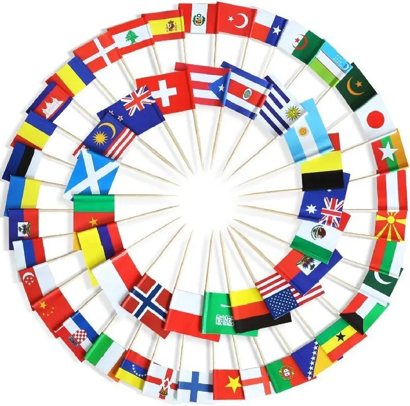 World Flag Toothpick flags Box of 100  Country Flags Dinner Cake Toothpicks Cupcake Decoration Fruit Cocktail Sticks Party