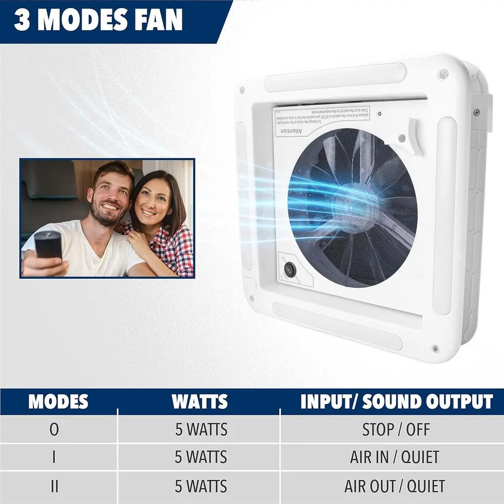 11" x 11" RV Roof Vent Fan With LED Light 12V Manual Riser Reversible Manual Lift with Smoked Lid view 5