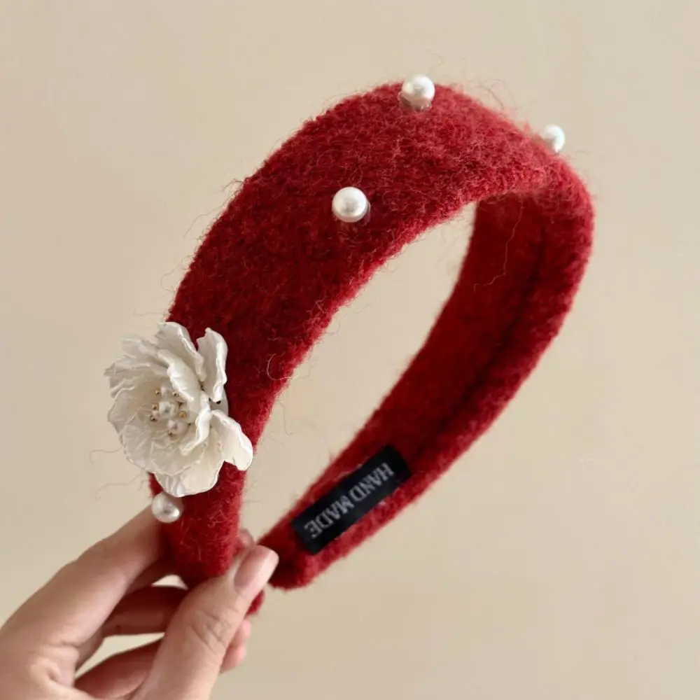 

Корейский стиль, флокированная повязка на голову с цветком, изысканный винтажный обруч для волос с цветочным жемчугом, нескользящий головной убор, повязка для волос с широким краем для женщин