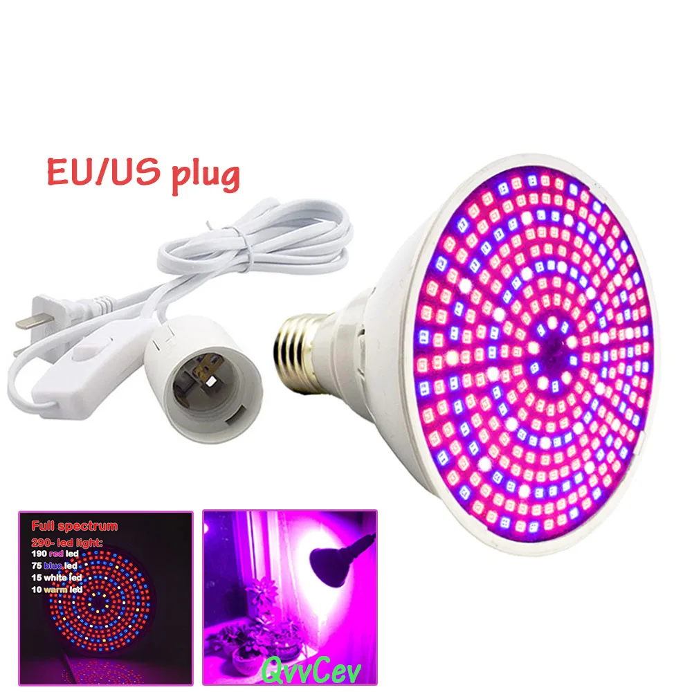 

Full Spectrum 290 LED Plant Grow Light Bulbs E27 AC Power Cable Hydroponics Green House Indoor Flower Vegetable Lighting V27