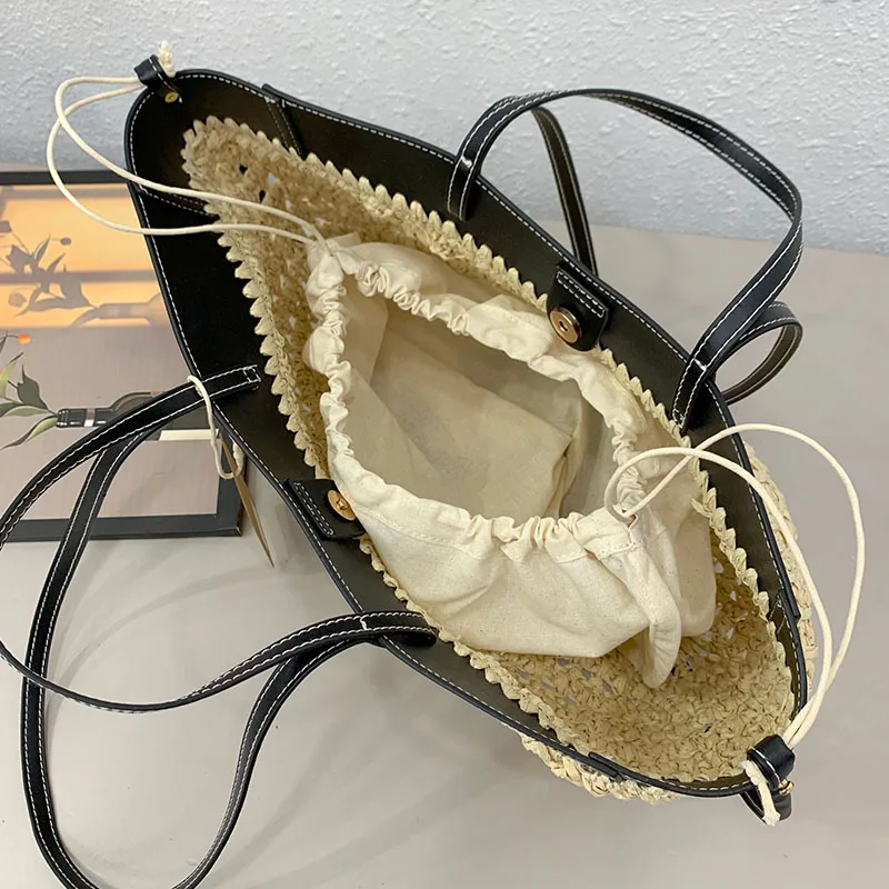 Hollow Woven Beach Bags for Women Handbags Handmade Crochet Basket Bag Summer Travel Straw Bag Fashion Knitting Shoulder Bags