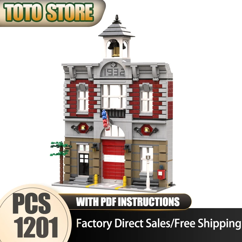 

Moc Building Bricks Fire Brigade - Фасад Модель Модель Технология Вид на улицу Блок-игрушка DIY Сборка Рождественский сустракт Подарок