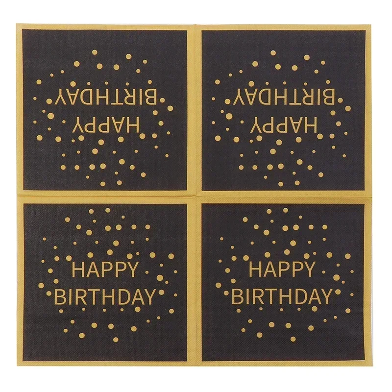 Birthday Party Colorful Printing Napkins Square Paper Napkins Gold Lettering on Black Background Paper Placemats 20pcs/pac 33cm