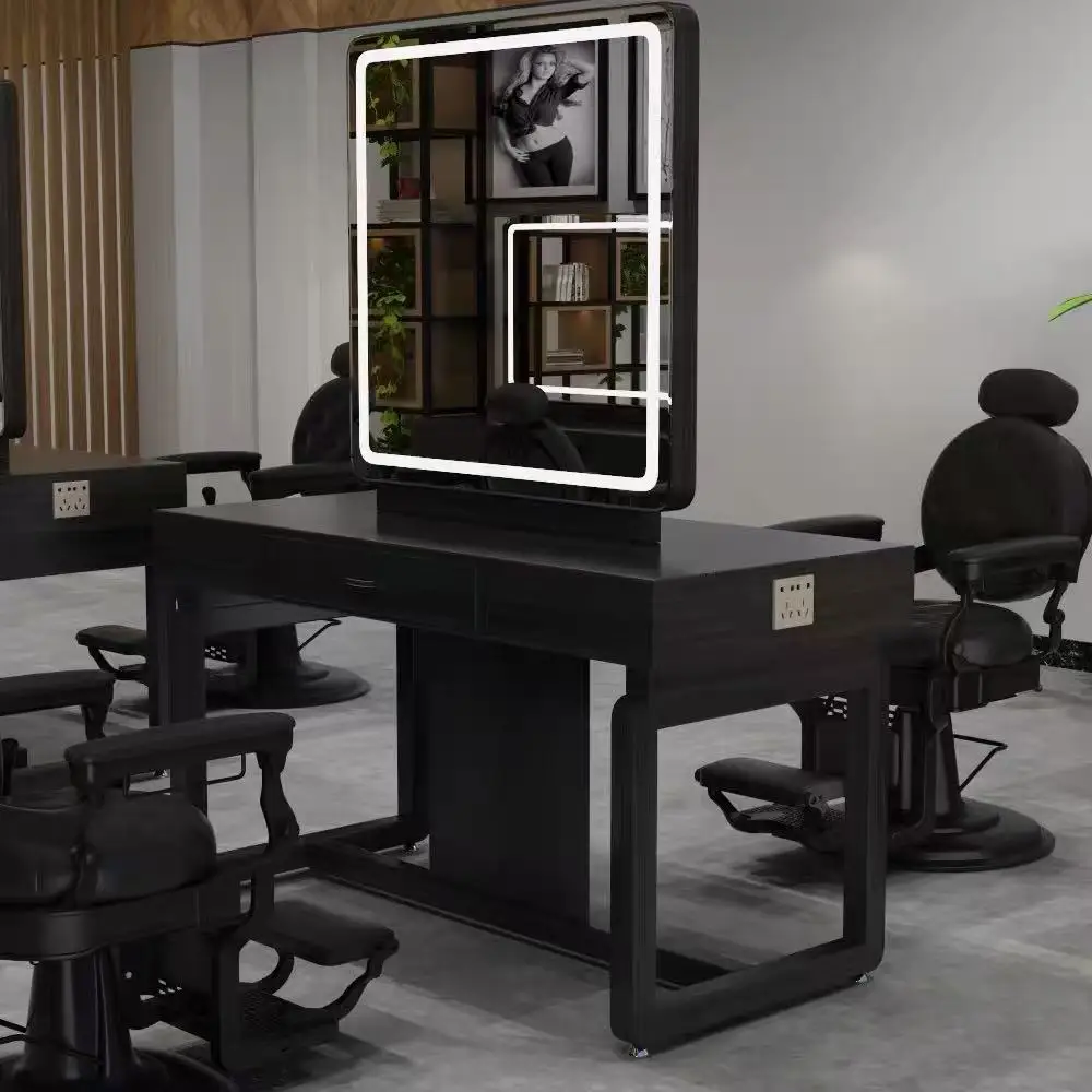 Mirror table barber shop hair salon special mirror table perm and dyeing cabinet integrated light double-sided mirror table