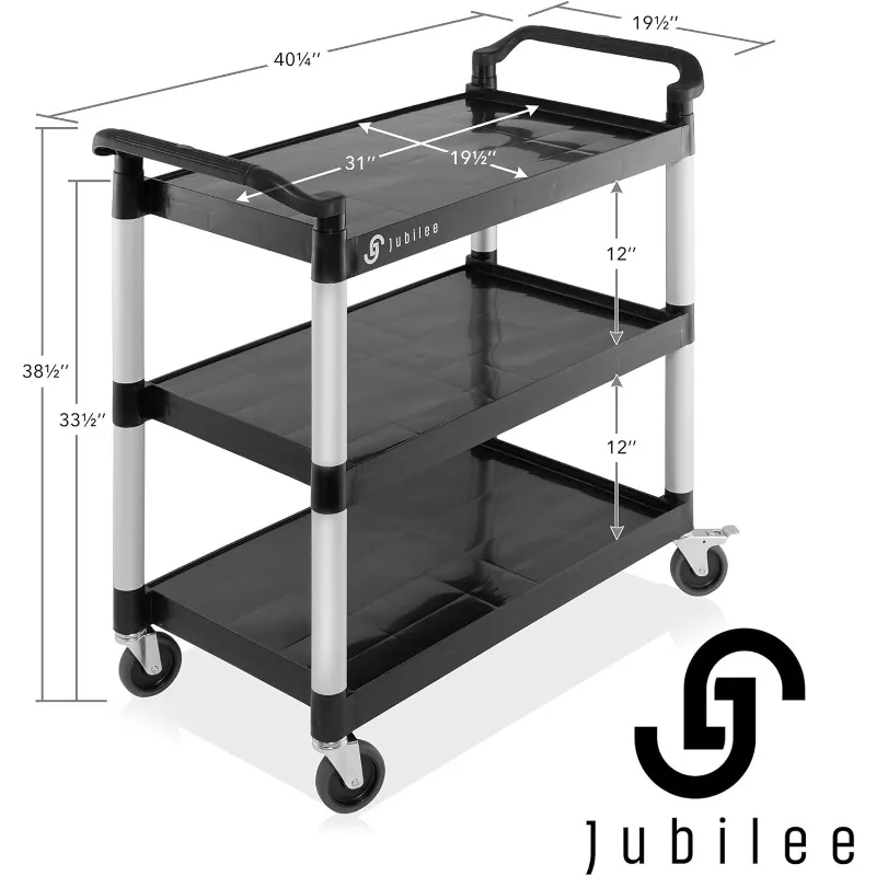 Jubilee Heavy-Duty 3-Tier Utility Service Cart with Wheels, 40.25" x 38.5"