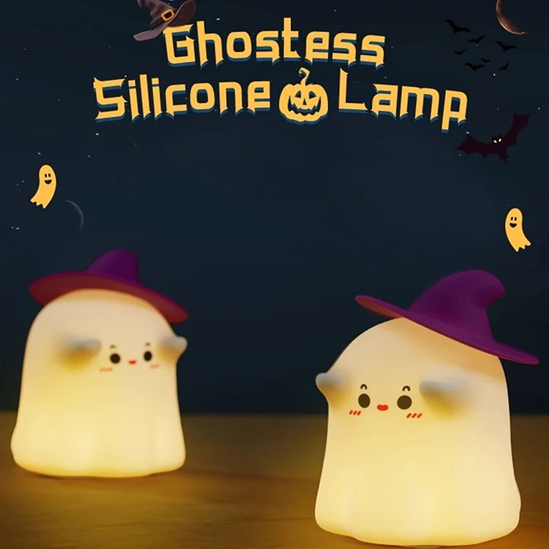 Funny Silicone Ghost Night Light Dimmable Rechargeable Touch Lamp For Kids Room Halloween Table Decor