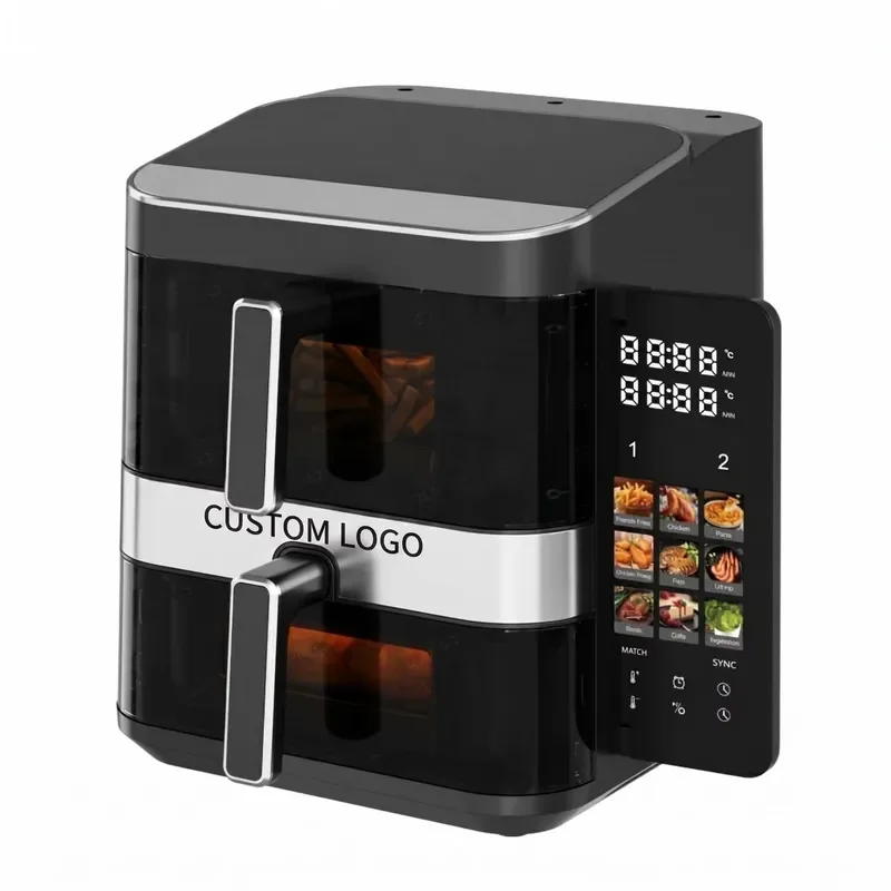 Russian Version Wholesale 12L Large 7L+5L Dual Basket Layer Foldable Touch Screen Visible Window Air Fryer for Kitchen