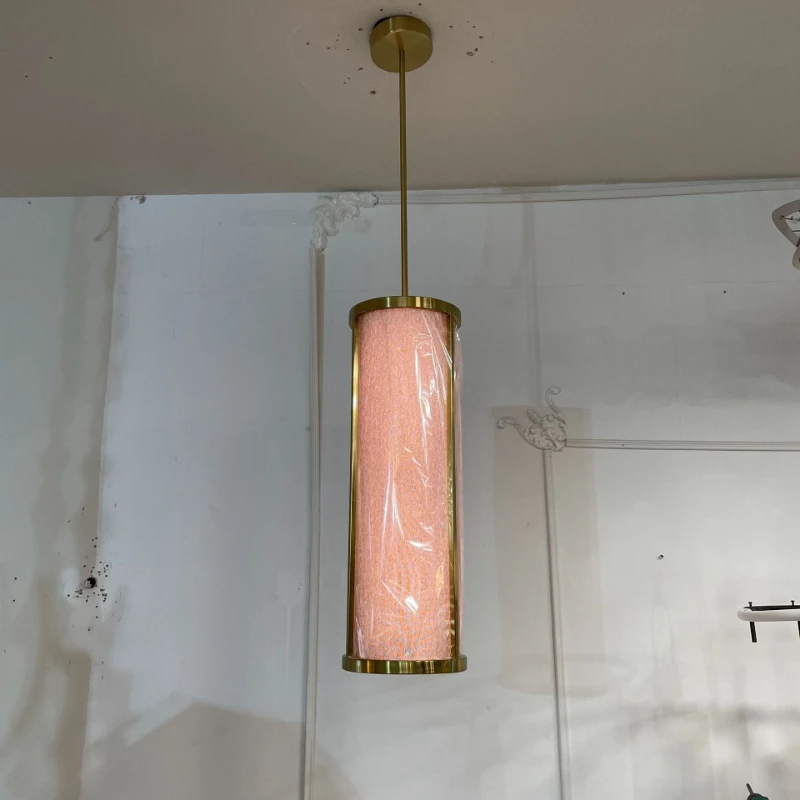 Simple straight linen chandelier fabric lampshade restaurant bar lamp