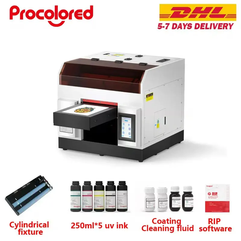 Procolored A3 UV Printer R1390 Flatbed Printer for Glass Metal Plastic Wood-Complete Printing Solution with Ink and Accessories