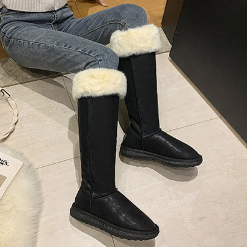 Winter Boots for Women Fleece Warm Snow Shoes Luxury Designer Furry Thigh High Boots Female Comfort Flats Long Botas Footwear