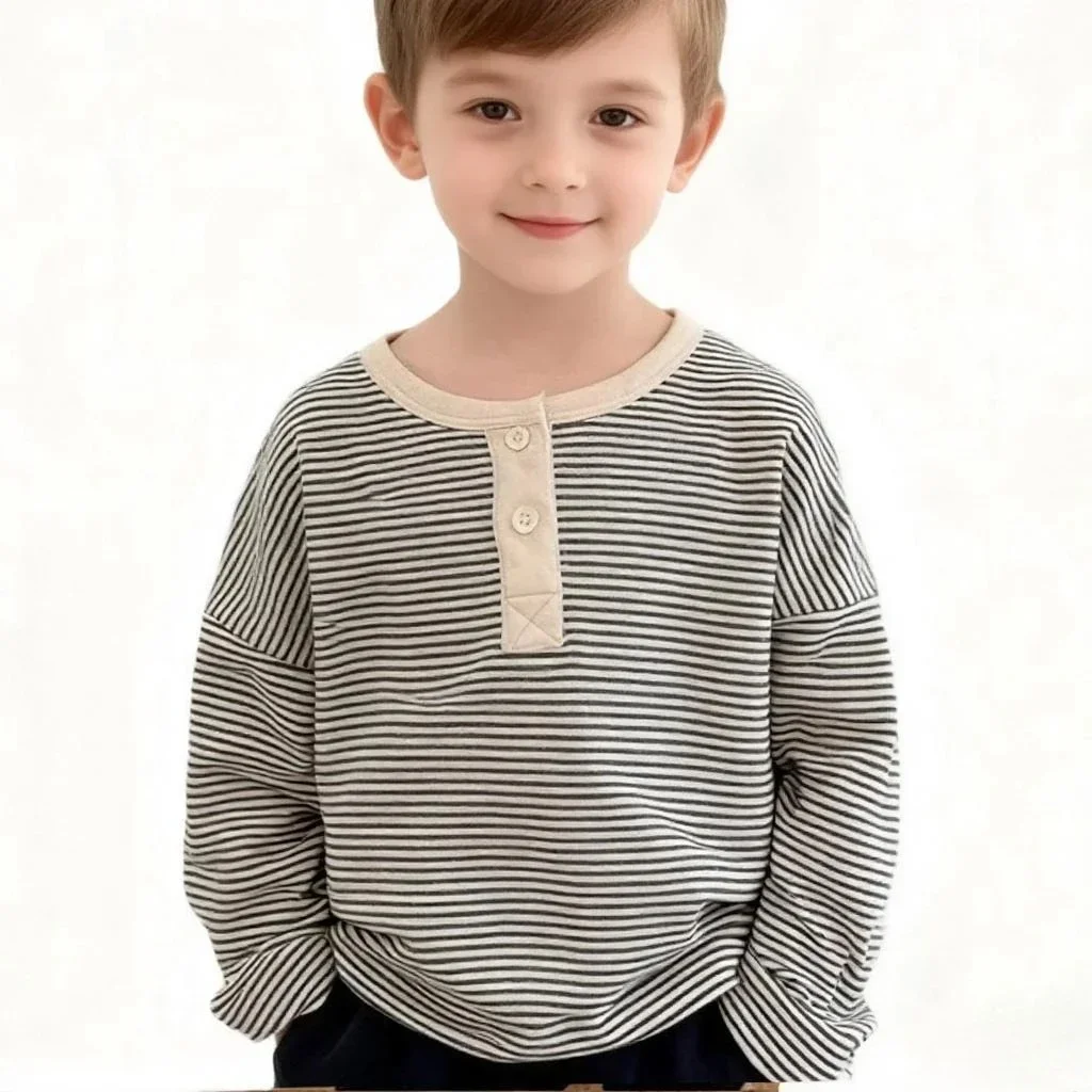 Kids Spring Autumn Long Sleeve T-Shirt  Striped Pattern Toddler Bottoming Shirt Simple Warm Basic Top for Baby Boys Girls