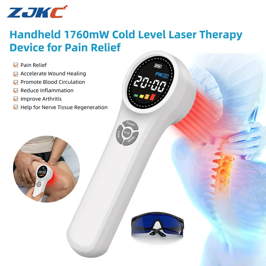 

1760mW Cold Laser for Pain Therapy Wound Healing Red Infrared Light Low Level Laser Treatment LLLT Device 660nm 810nm 980nm