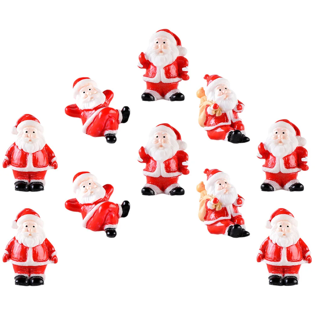 10 Pcs Christmas Santa Claus Miniature Landscape Snow Ornaments Snowman Set Tiny Figures Resin Statue