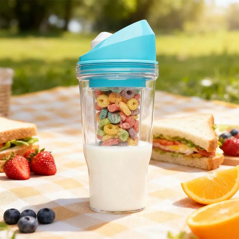 

Portable Plastic Cereal Cup For Breakfast Separable Milk and Oats Cup Leak-proof Cold and Hot Coffee Mugs No Spoon Bowl Required