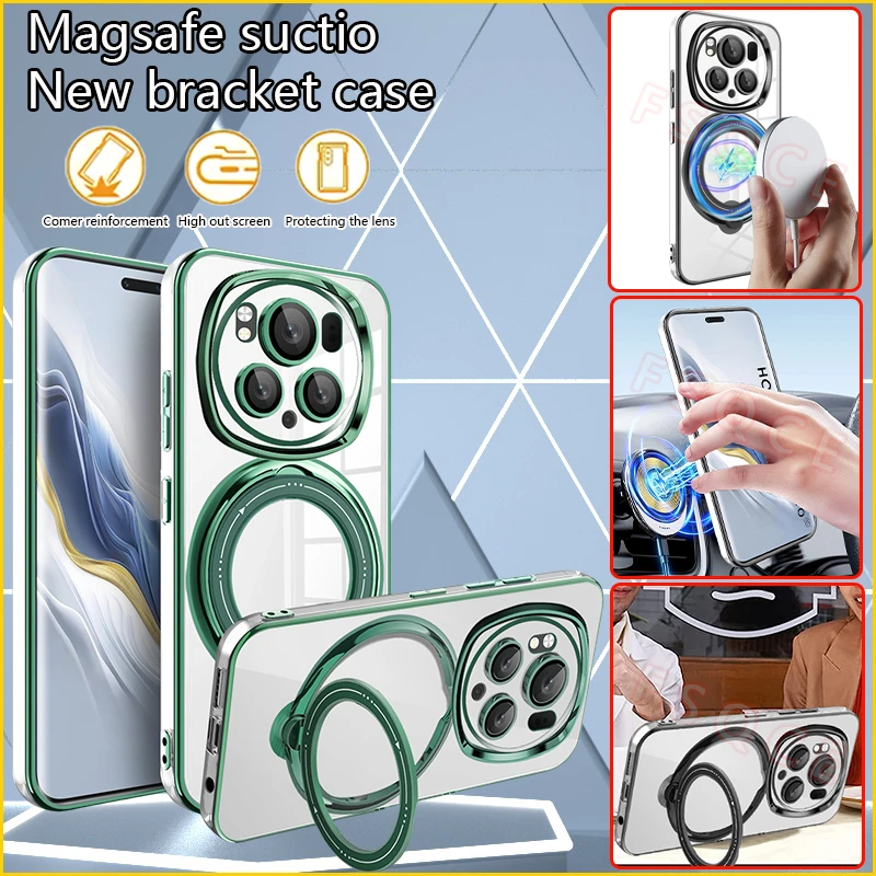 For Honor Magic 6 Pro Case Car Magnetic Ring Holder Phone Cases For Magic6 6Pro 5G Silicone Plating Camera Protect Back Cover