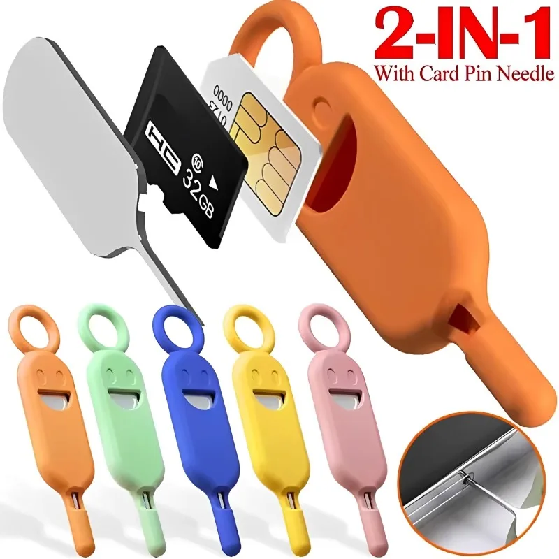 

2 in 1 SIM Card Removal Needle Pin with Protector Holder Anti-Lost Phone SIM Cards Storage Case Tray Ejector Needle Opener
