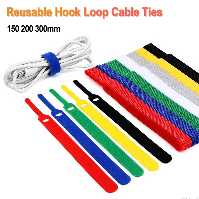 20pcs Multicolored Reusable Cable Ties 12 X 150 200 300mm Nylon Hook & Loop Fastener Adjustable Wire Management Cable Organizer