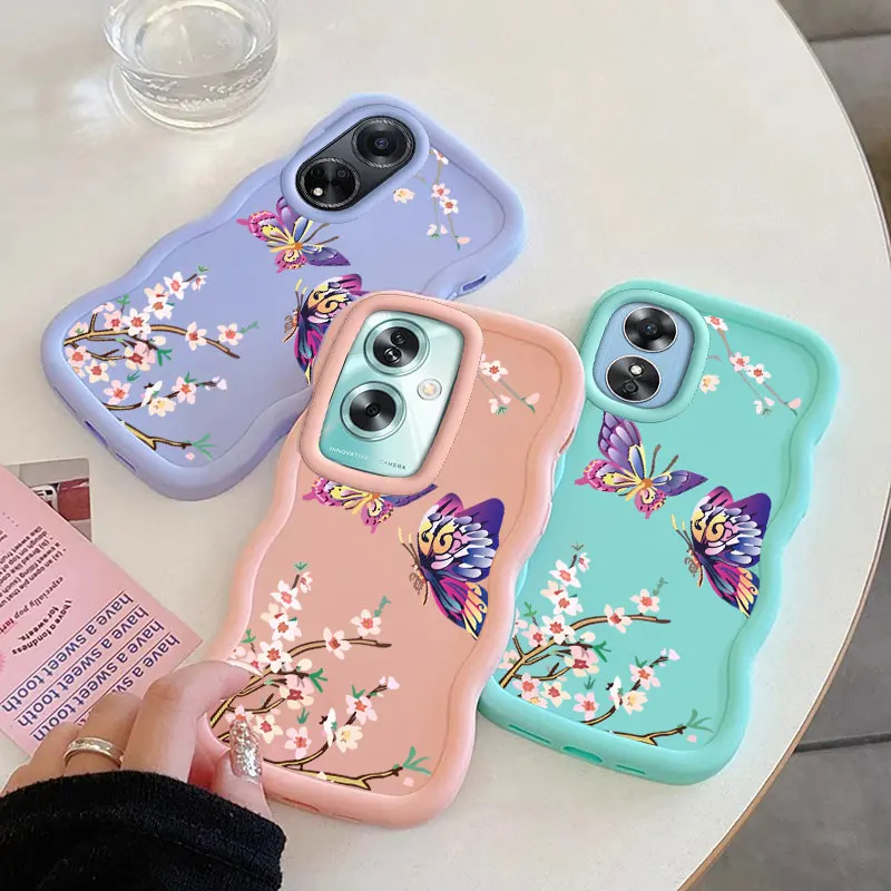 เคสโทรศัพท์แฟชันลายผีเสื้อน่ารักสำหรับ OPPO A16K A17 A38 A57 A58 A60 A76 A58 A78 A79 A98 4G 5G ฝาครอบขอบหยักแบบนิ่ม