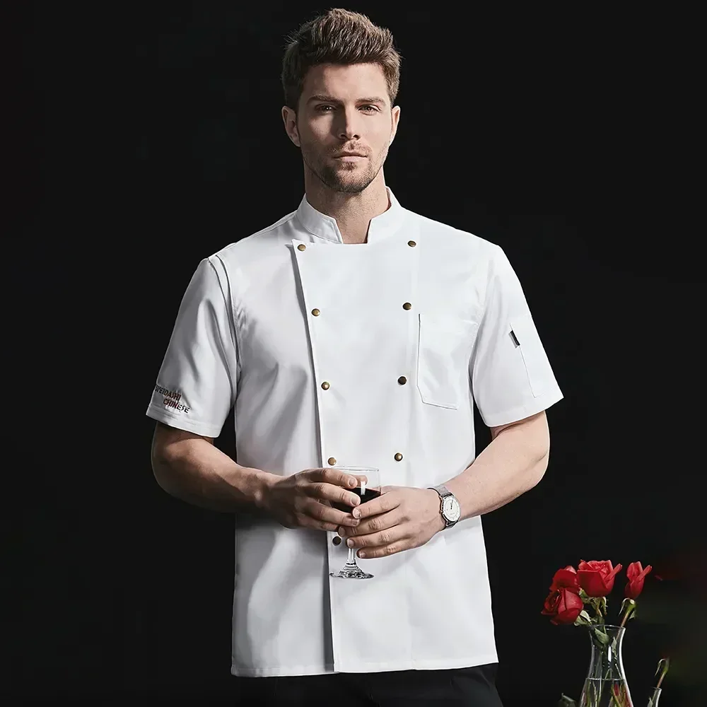 Restaurant Clothes White Shirt Uniform Breathable Short Blue Jackets Men Mesh Sleeve Coat Kitchen Chef Summer Cooker