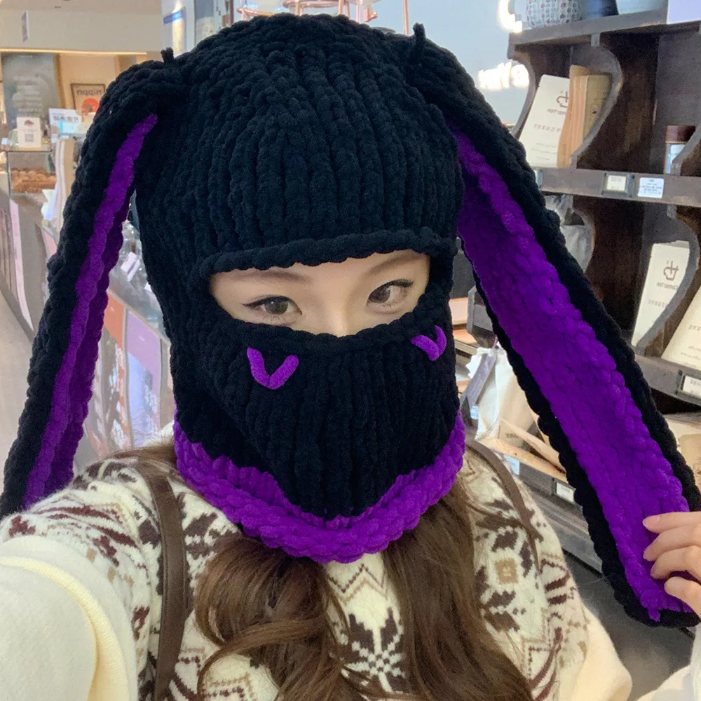 هالوين مضحك آذان أرنب الإبداعية محبوك قبعة بيني الدافئة غطاء الوجه الكامل قناع للتزلج قبعة يندبروف بالاكلافا قبعة الرياضة في الهواء الطلق