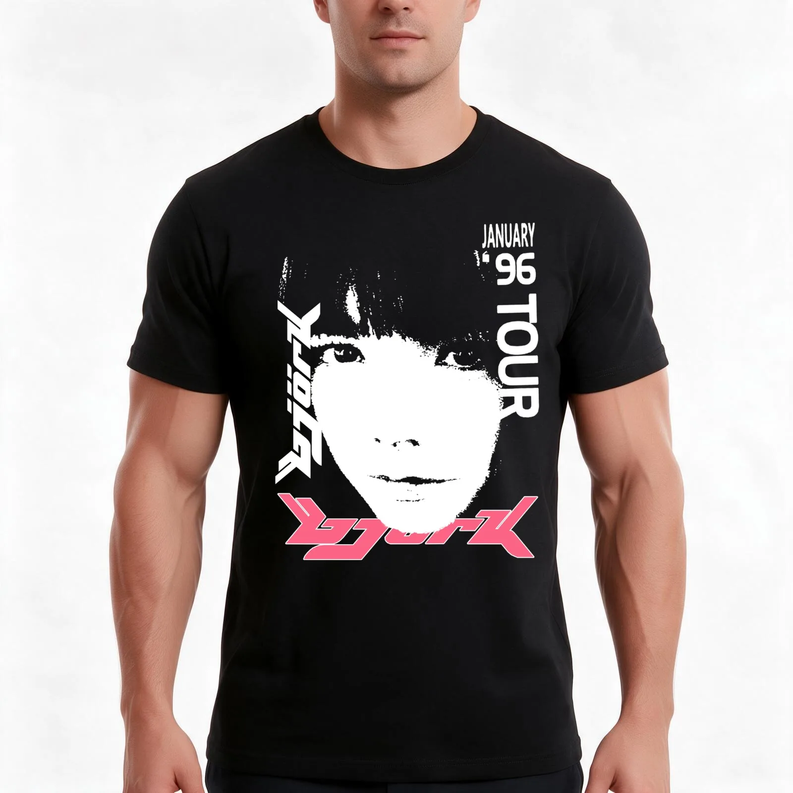 Bjork 1996 January Tour T-Shirt, Summer Casual Cotton Tee, Oversized Streetwear Tops, Vintage Graphic Print, Unisex Men Women