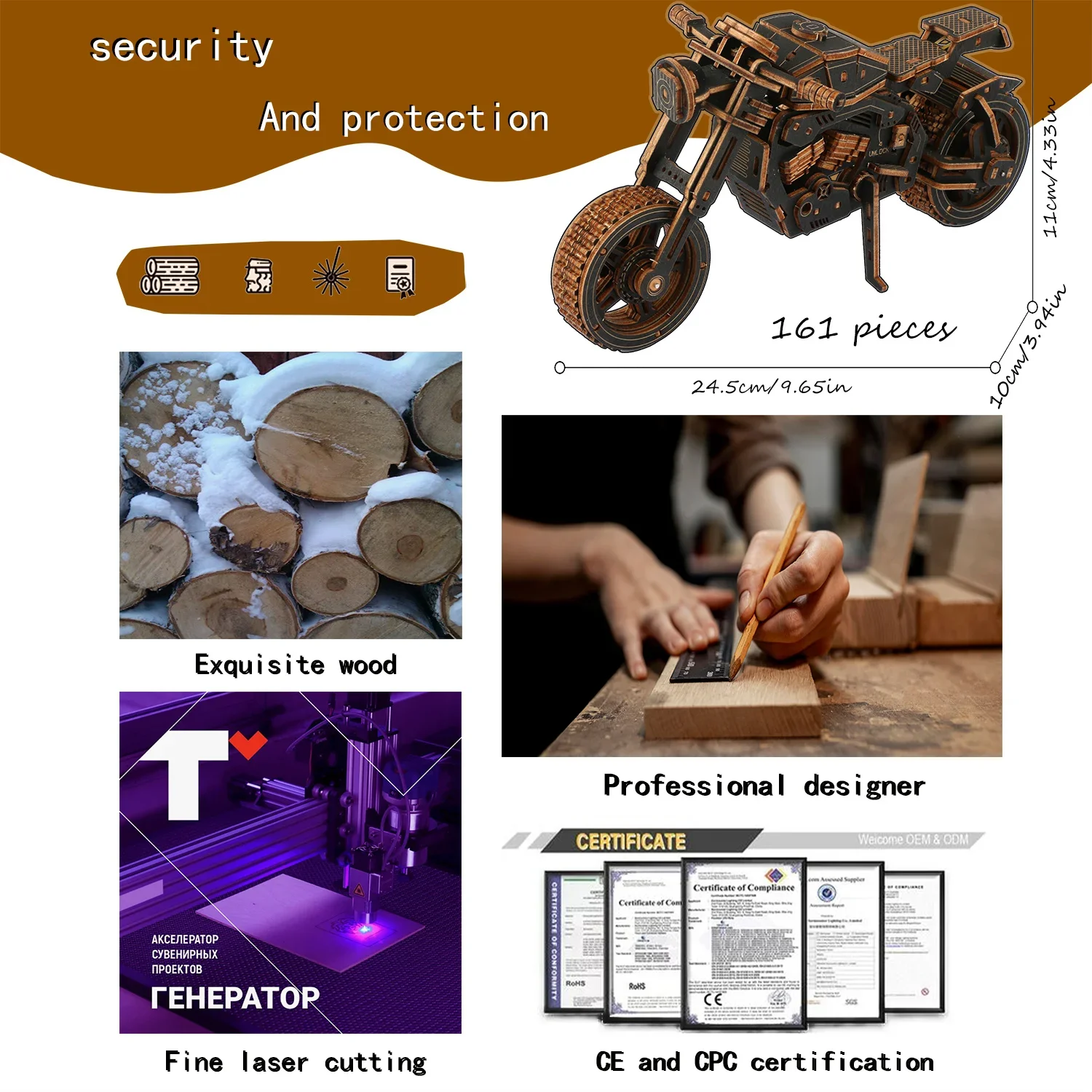3D Wooden Puzzle Gift for Kids Black Motorcycle Jigsaw for Adults Puzzle DIY Board Game Interactive Games Intellectual Toy Hobby