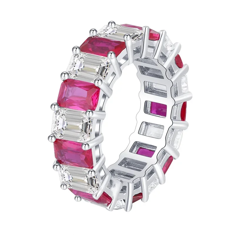 

S925 Silver Wedding Colorful Treasure Red Corundum Dual Tone Stone Vintage Matching Ring 4 * 6 Wedding Jewelry